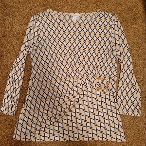 Liz Claiborne cream and white 3/4 sleeve blouse size Small